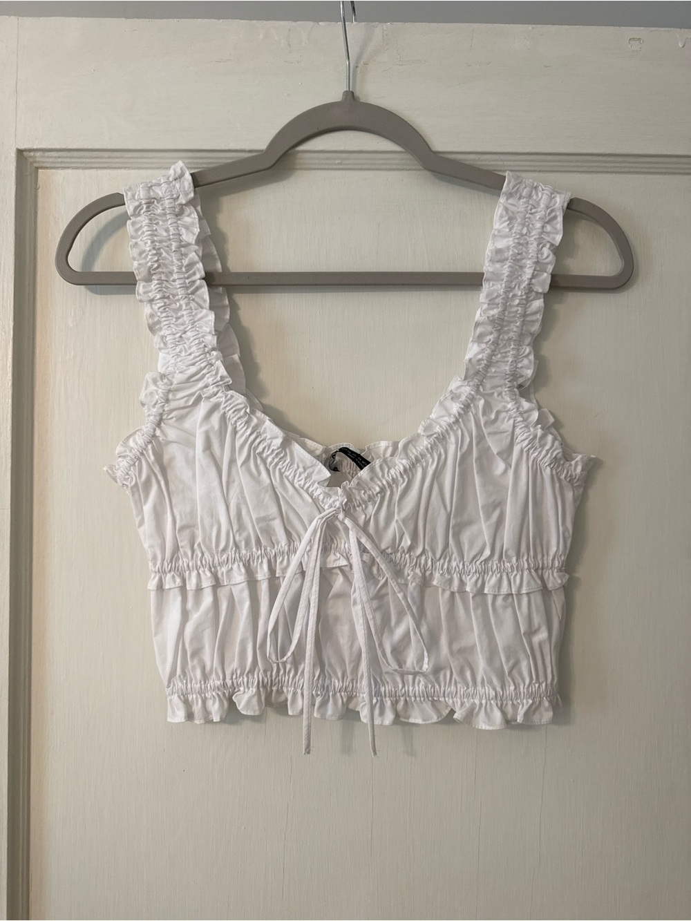 ZARA White Ruffle Crop Top